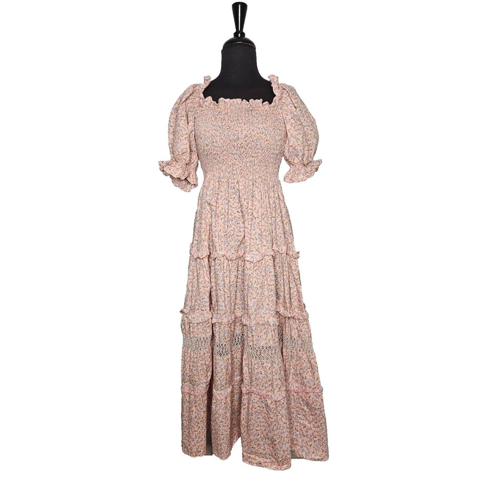 Ann + Reeves Margarita Mercantile Floral Deshilado Dress M Pink Floral Smocked